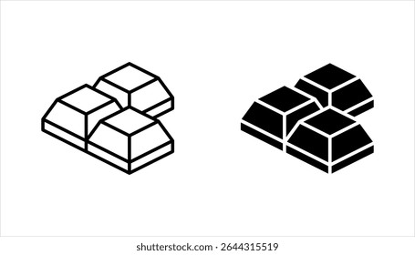 Chocolate bar icon set, opened chocolate, Chocolate bar simple vector illustration on white background