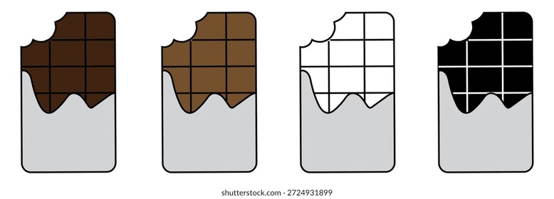 Chocolate bar icon set, opened chocolate, Chocolate bar simple vector illustration on white background eps 10
