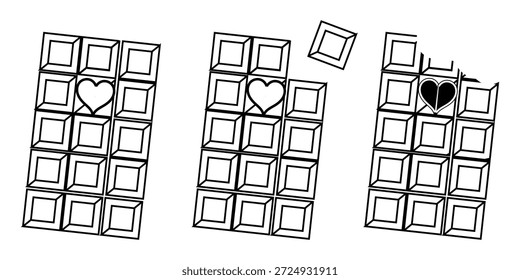 Conjunto de ícones de barra de chocolate, chocolate aberto, ilustração vetor simples de barra de chocolate no fundo branco eps 10