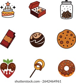 Chocolate Bar Icon Set in Vector Art Style.