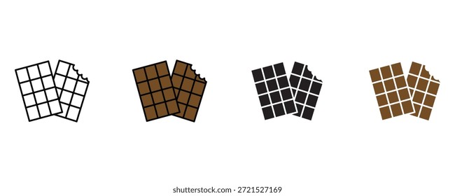 Conjunto de iconos de barras de chocolate sobre fondo blanco. Vectores, golosinas, postres, alimentos, iconos de bocadillos. Ilustración vectorial.