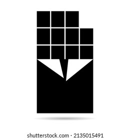 Chocolate bar icon with shadow, sweet tasty silhouette eat symbol, cacao food vector illustration .