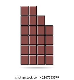 Chocolate bar icon with shadow, sweet tasty silhouette eat symbol, cacao food vector illustration .