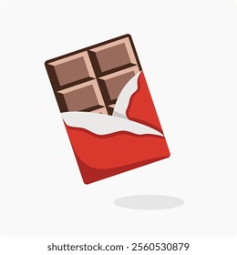 Chocolate bar icon. Vector illustration of a single chocolate bar for Valentine's gift, isolated. Designed in cartoon flat style.