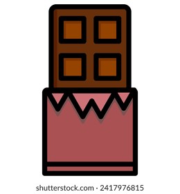 Chocolate Bar Icon. Vector isolated elements. Romantic gift  icon illustration symbol. Valentine`s Day Icon. Present linear design. Vector flat design for poster, card, wallpaper, poster, banner.