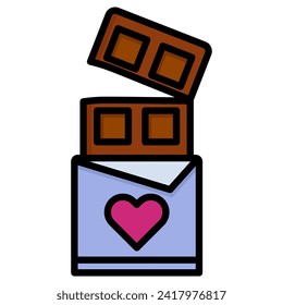 Chocolate Bar Icon. Vector isolated elements. Romantic gift  icon illustration symbol. Valentine`s Day Icon. Present linear design. Vector flat design for poster, card, wallpaper, poster, banner.