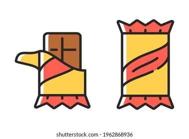 Chocolate Bar icons. Simple Linear symbols in color. Vector illustrations.