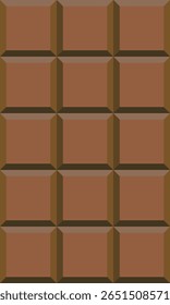 Ilustração de barra de chocolate com segmentos, com bordas biseladas e um centro levemente elevado; simboliza doces, sobremesa e indulgência.