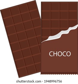 Chocolate bar, illustration, vector on white background.