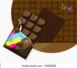 The chocolate bar image on a brown background