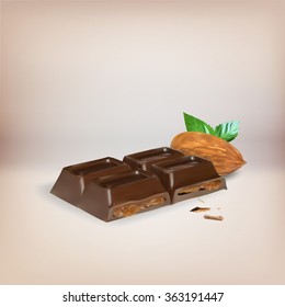 chocolate bar inside stuffing, icon, isolated vector object, almond truffle chocolate