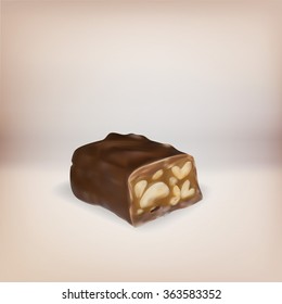chocolate bar inside stuffing, icon, isolated vector object, peanut nuts truffle chocolate