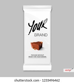 Chocolate bar isolated on gray background. Vector illustration ready for your design. Can be used for food package. EPS10.