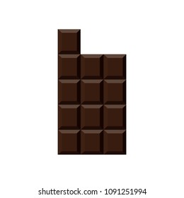 Chocolate bar isolated on white background. Top view. Vector.