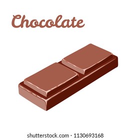 Сlose up a chocolate bar isolated on white background. Vector illustration in flat style. Icon with piece of chocolate.