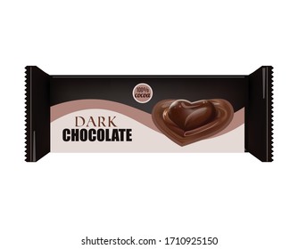 Chocolate bar isolated on white, package design, vector template of wrapper, icon or logo