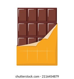 Bar de chocolate aislado en envases de naranja. Ilustración vectorial.
