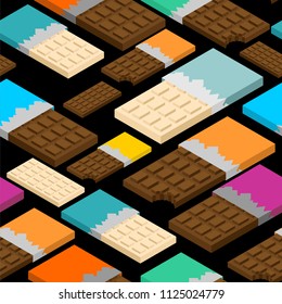 Chocolate bar isometric pattern seamless. Sweetness Vector illustration. Food background
