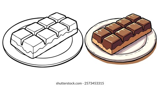 Chocolate Bar Line Art Vector Illustration Black and White with Coloring Sample. Bold and Easy Food, Sweets, Drinks, Dessert, and Snacks Coloring Pages for Adults and Kids.