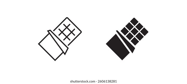 Chocolate bar line and flat icon set, opened Sweet Chocolate Bar Wrapper Foil Opened diary foods line icons set, editable stroke isolated on white, linear vector outline illustration, symbol logo