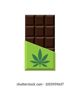 Chocolate Bar with marijuana leaf. Narcotic sweets. Isolated vector illustration on white background.