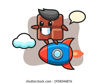 Chocolate bar mascot character riding a rocket, cute style design for t shirt, sticker, logo element