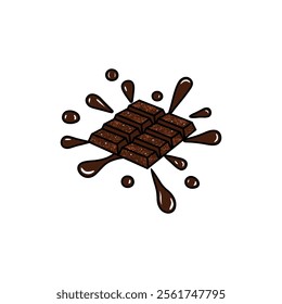 chocolate bar with melted chocolate splashes vector illustration