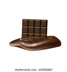 A chocolate bar melts on a white background. Vector illustration.