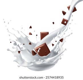 chocolate bar with milk splashes on a white background Realistic Mesh gradient wes