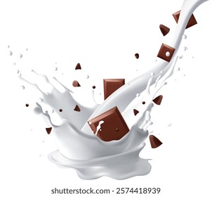 chocolate bar with milk splashes on a white background Realistic Mesh gradient wes