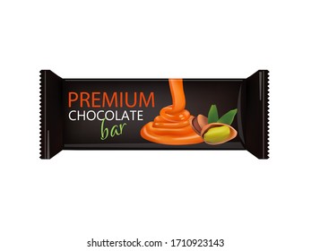 Chocolate bar with nuts, wrapping design, vector template logo
