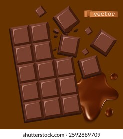 Chocolate Bar on brown background. vector illustration.