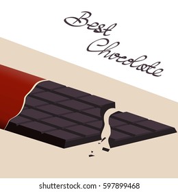 Chocolate bar on a light background inscription
