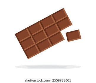 Chocolate bar on white background, vector illustration. Milk chocolate. Broken Chocolate bar isolated on a white background. Cocoa and confectionery industry concept.