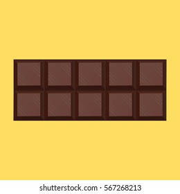 Chocolate bar on yellow background. Overhead view. Vector illustration.