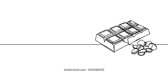 Barra de chocolate una línea continua de dibujo. Ilustración vectorial mínima de chocolate desdoblado