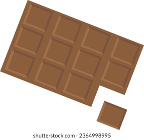 Barra de chocolate con una pieza cayendo sobre fondo blanco. Ilustración del vector