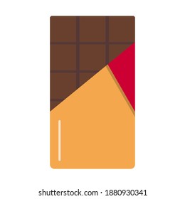 Chocolate bar in open package. Vector EPS10 flat icon illustration on isolated white background. 