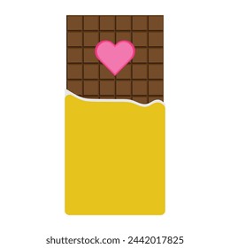 Chocolate bar in the open wrapper vector icon. Chocolate sweets illustration for ad design confectionery shop. Chocolate bar icon. Flat illustration of chocolate bar vector icon for web design.