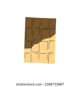 Barra de chocolate con una lámina de naranja abierta aislada de fondo blanco. Ilustración vectorial.