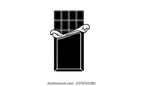 Chocolate Bar in Opened Wrapper and Foil, black isolated silhouette