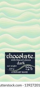 Chocolate bar package design with simple waved background in light green tones.
