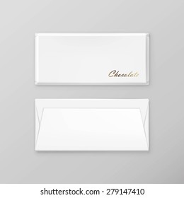 Chocolate bar package packaging blank white pack set isolated vector illustration