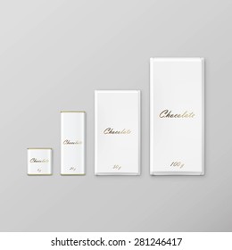 Chocolate bar package packaging blank white pack set isolated vector illustration