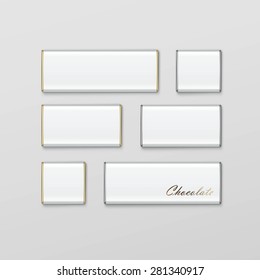 Chocolate bar package packaging blank white pack set isolated vector illustration