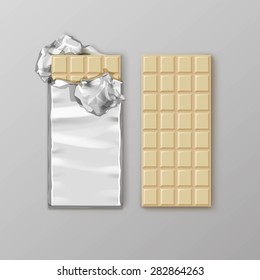 Chocolate bar package packaging blank white pack set isolated vector illustration