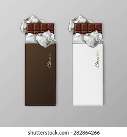 Chocolate bar package packaging blank white brown pack set isolated vector illustration