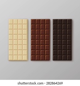 Chocolate bar package packaging blank white pack set isolated vector illustration