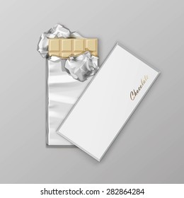 Chocolate bar package packaging blank white pack set isolated vector illustration