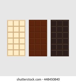 Chocolate bar package packaging blank white pack set isolated vector illustration. Background design.Modern stylish abstract texture. Template for print, textile, wrapping and decoration